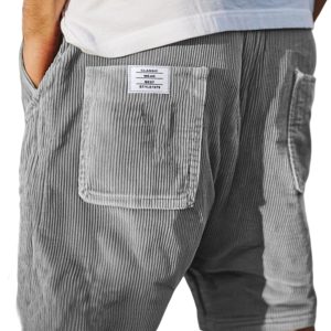 men's stylish multi pocket vintage corduroy simple embroidered logo casual loose shorts