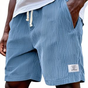 men's stylish ribbed simple embroidered corduroy loose lace up casual shorts