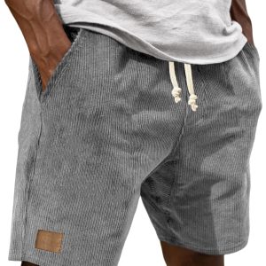 men's vintage embroidered logo corduroy stylish and loose casual everyday lace up shorts