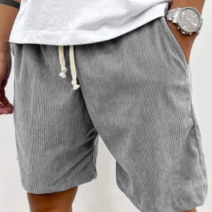 men's fashion vintage corduroy casual elastic stretch shorts with side pockets