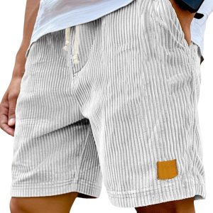 men's vintage embroidered logo corduroy stylish lace up casual shorts