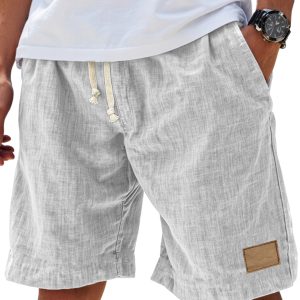 men's breathable linen embroidered logo loose holiday shorts