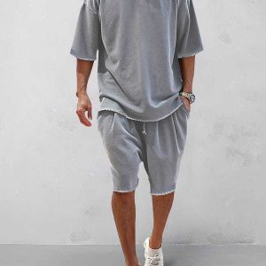 casual loose fit solid sports sets