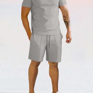 casual solid color polo shirt sets