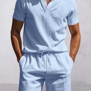 modern basic cotton shirt shorts set